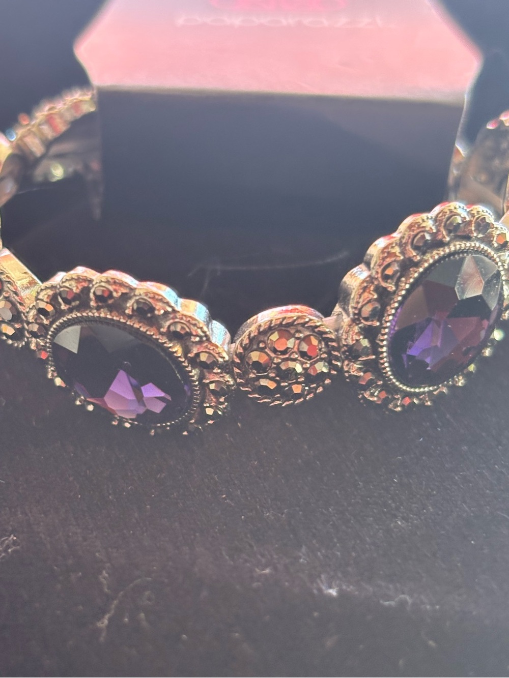 Amethyst Crystal Stretch Bracelet in Antique Silver tone